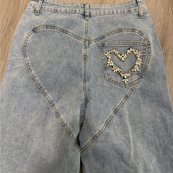 Ultra High Rise Wide Leg Rhinestone Stretch Jean - Picture 6 of 9